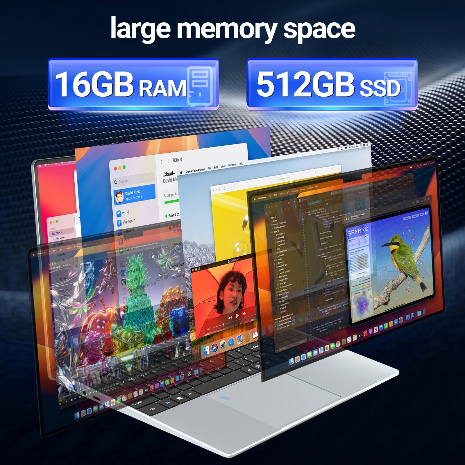 Ordenador Portátil 15.6 pulgadas con Celeron N5095 CPU, Win11 PC Portatil 16GB RAM 512GB SSD, Laptop FHD IPS 1080P Desbloqueo Huellas Dactilares/Teclado Retroiluminado WiFi5 BT4.2 Computadora Portátil