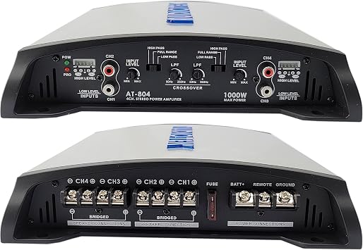Audiotek AT804 4 Channel Stereo Car Amplifier - 1000 Watts, 2 Ohm Stable, LED Indicator, Full Range, Class AB, MOSFET Power Supply, Great for Speakers