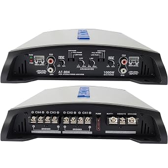 AUDIOTEK AT804 4 Channel Class AB Car Amplifier - 1000W, 2 Ohm Stable, Bridgeable Full-Range MOSFET Power Supply, Bass Boost, LED Indicators, Red 4 Channel Kit Bundle