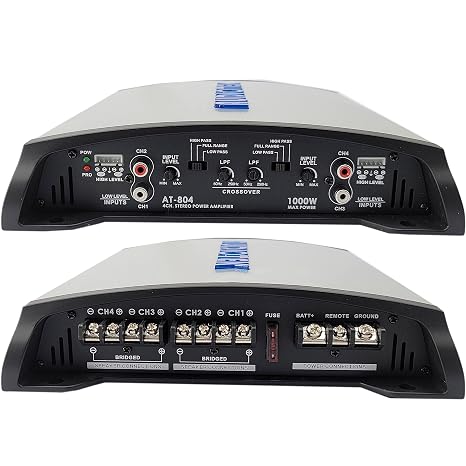 AUDIOTEK AT804 4 Channel Class AB Car Amplifier - 1000W, 2 Ohm Stable, Bridgeable Full-Range MOSFET Power Supply, Bass Boost, LED Indicators, Red 4 Channel Kit Bundle