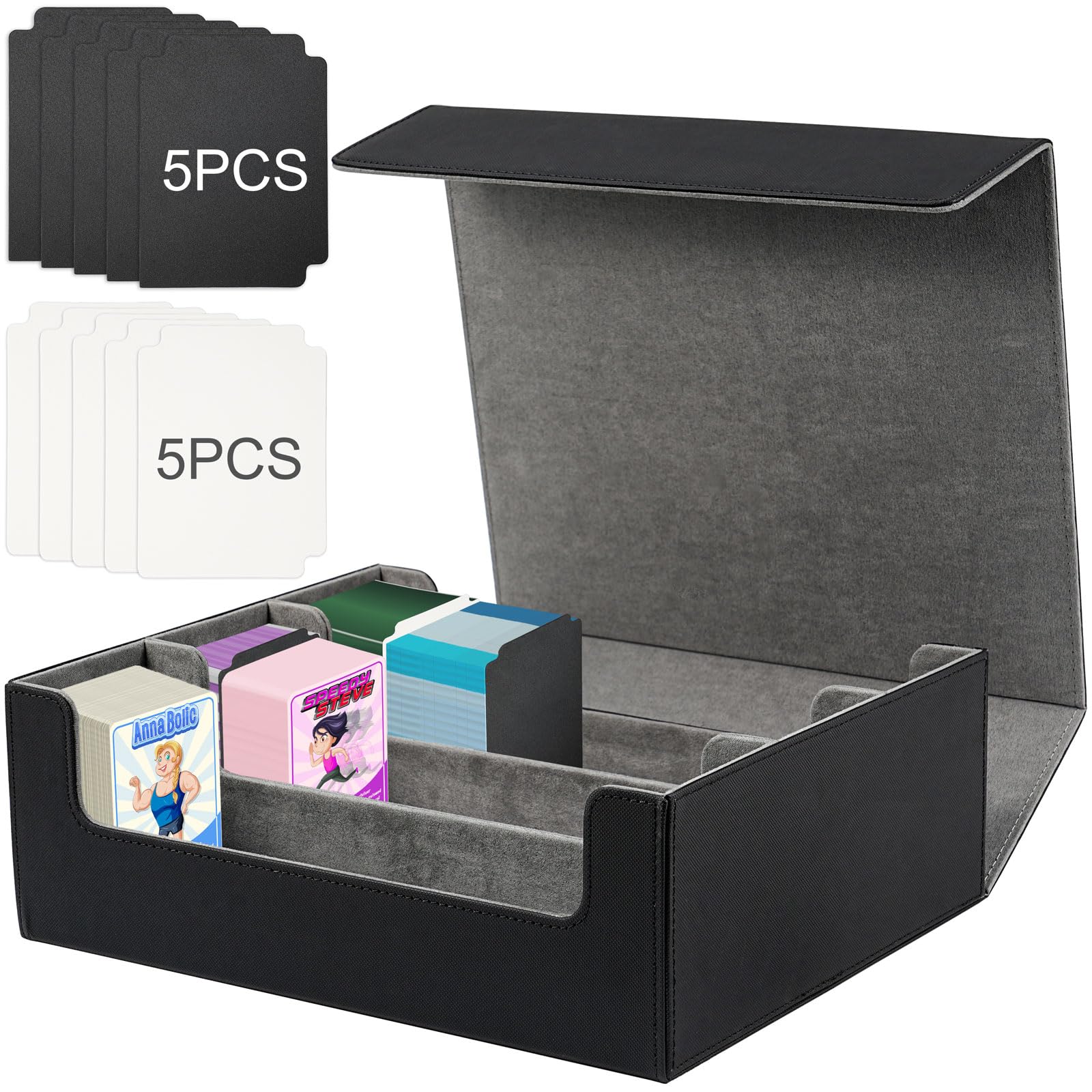 VnkloMes 1 Pieza Caja para tarjetas para Cartas, Magnetic Card Deck Box para 1800+ Cartas, Caja de Almacenamiento de Tarjetas con 10 Dividores, PU Magnético Flip Box para Cartas de Magic Commander