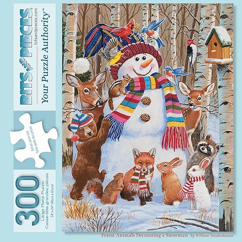 Miniatura 1 de Bits and Pieces - Rompecabezas de 300 piezas para adultos de 18 x 24 pulgadas - Animales del bosque que decoran un muñeco de nieve - 300 piezas de