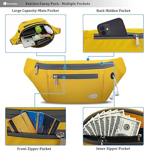 Miniatura 63 de Entchin Riñonera para mujeres y hombres, bolsa cruzada con 4 bolsillos con cremallera, bolsa de cintura ajustable, uno de los regalos esenciales