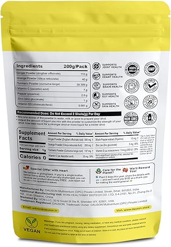 Miniatura 4 de Suplementos de Jengibre y Cúrcuma con Piperina, Vitamina C, Vitamina D3 y Zinc  200 Porciones de Shots de Jengibre y Cúrcuma para la Salud de