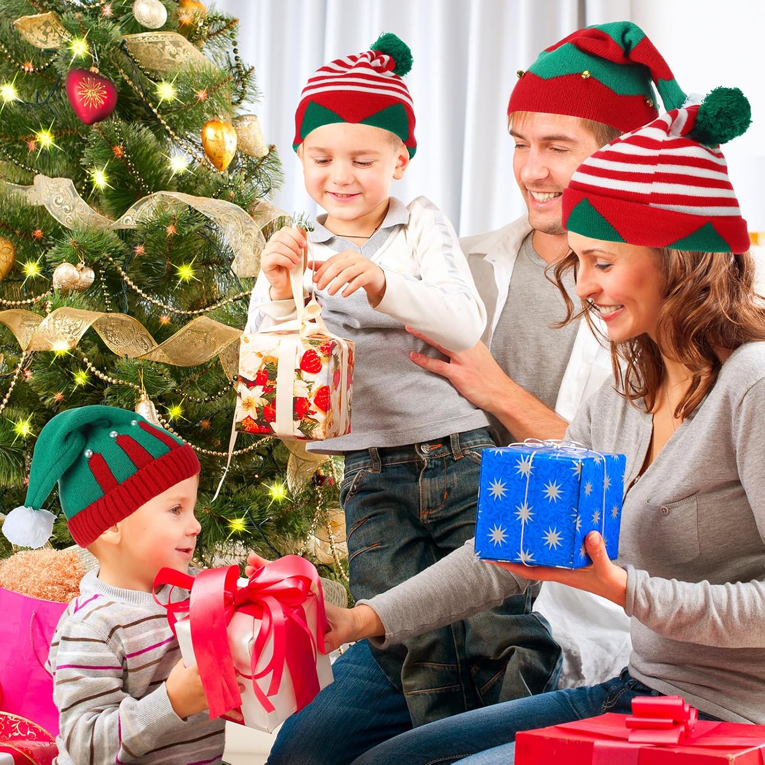 Berlune 12 Pcs Christmas Hats for Adult Knitted Beanie Hat Winter Warm Santa Knit Hat Xmas Striped Holiday Beanies Cap for Women Men Christmas Party New Year's Gift - Image 5