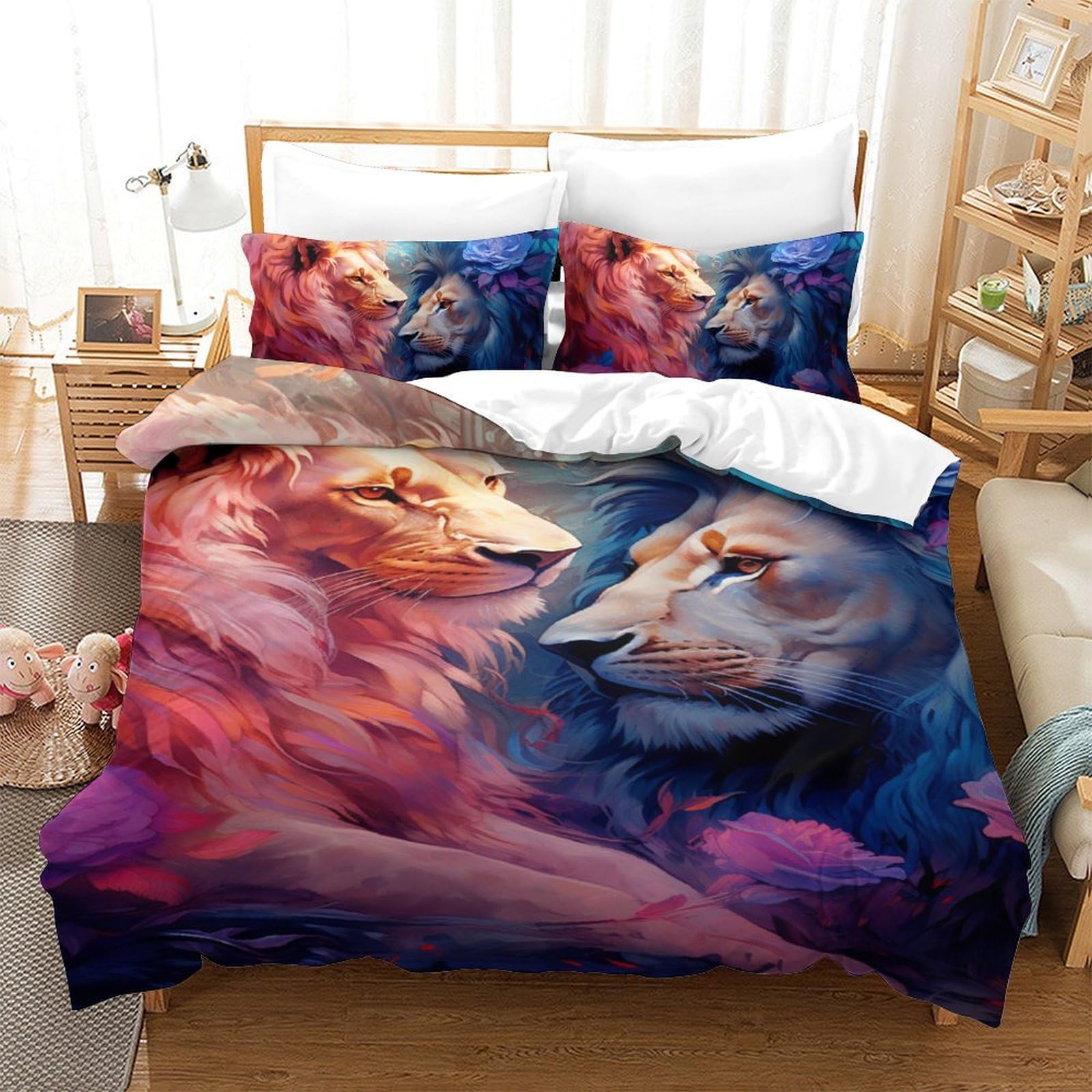 Housse de couette lion microfibre thermorégulatrice et zippée