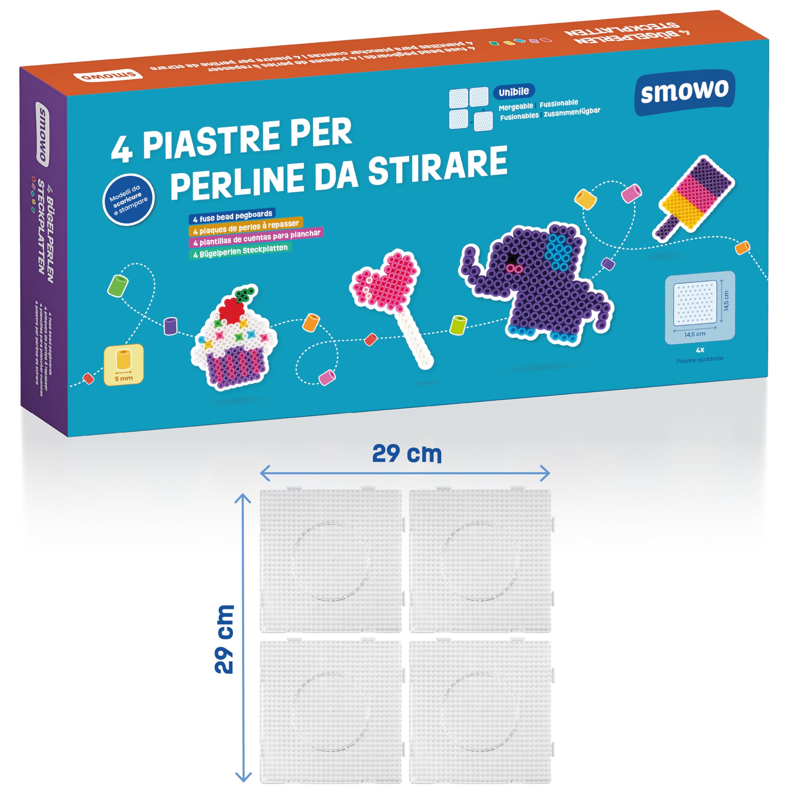 La Manuli 4 Basi Trasparenti per Perline da Stirare Mini 2,6mm - Set di Basi ad Incastro 14,5 x 14,5 cm