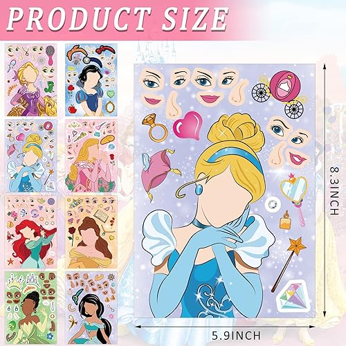 Miniatura 3 de 40 hojas de calcomanías para hacer tu propia cara de princesa, calcomanías faciales con temática de princesa, regalos de fiesta para niños,