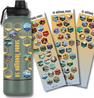 National Parks Stainless Steel Water Bottle with Secret Compartment – Includes All Park Stickers to Track Your Visits (Green)