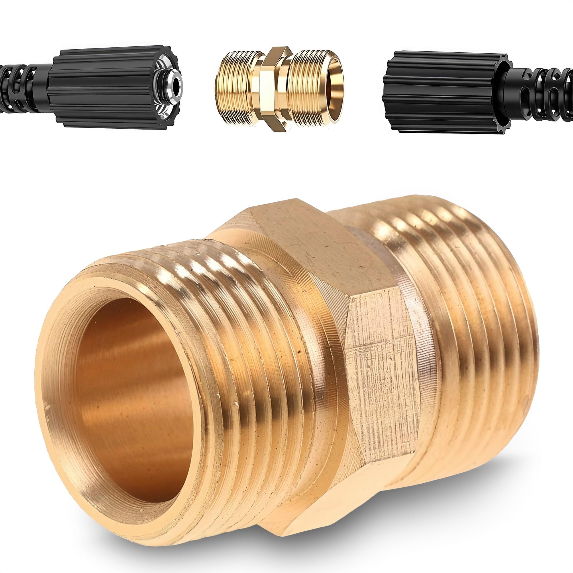 Pressure Washer Hose Connector - M22 14mm Pressure Washer Hose Coupler 4500 PSI, Heavy-Duty Brass, Quick Connect and No-Leak Design, Easy & Secure Installation for Home & Professional Use