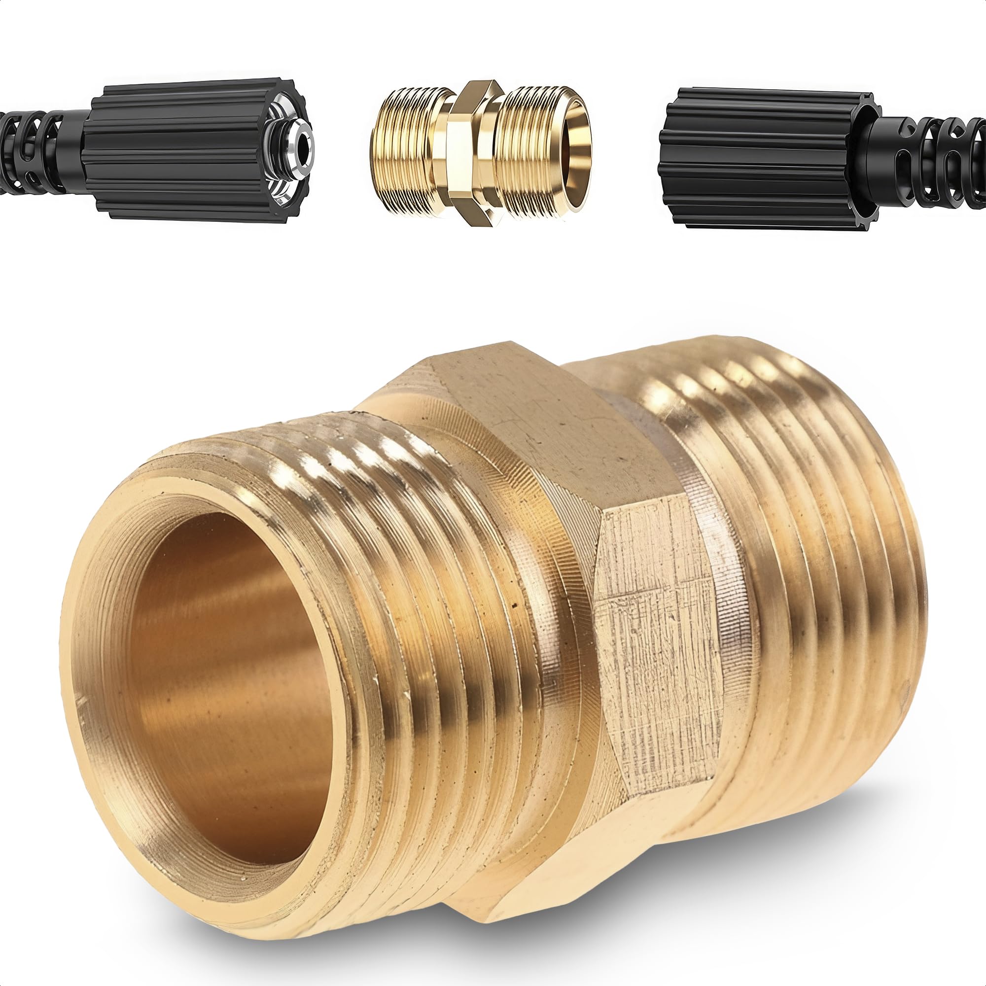 Pressure Washer Hose Connector - M22 14mm Pressure Washer Hose Coupler 4500 PSI, Heavy-Duty Brass, Quick Connect and No-Leak Design, Easy & Secure Installation for Home & Professional Use