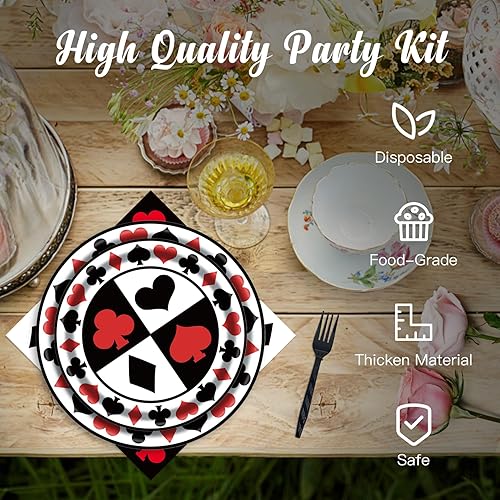 Miniatura 3 de 97 piezas de suministros de fiesta de casino, para decoración de fiesta de cumpleaños de club de póquer nocturno de casino, sirve para 24 invitados