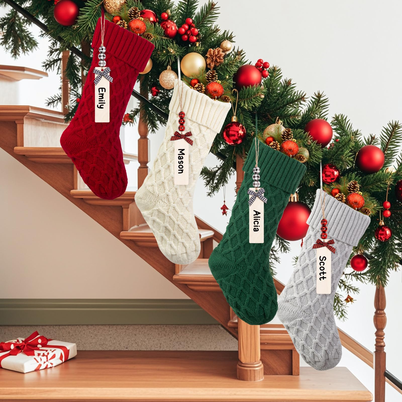 Mostop Weihnachtsstrümpfe, 45,7 cm, große Größe, Zopfmuster, Weihnachtsstrümpfe für Urlaub, Weihnachten, Party, Familiendekoration, 4 Stück