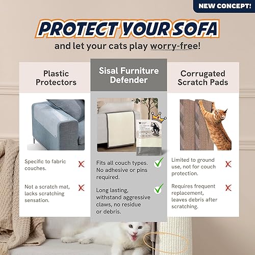 Miniatura 3 de Panther Armor Protectores de muebles de sisal, rascador de esquina para gatos brazo de sofá gris derecho evita que los gatos arañen muebles, poste