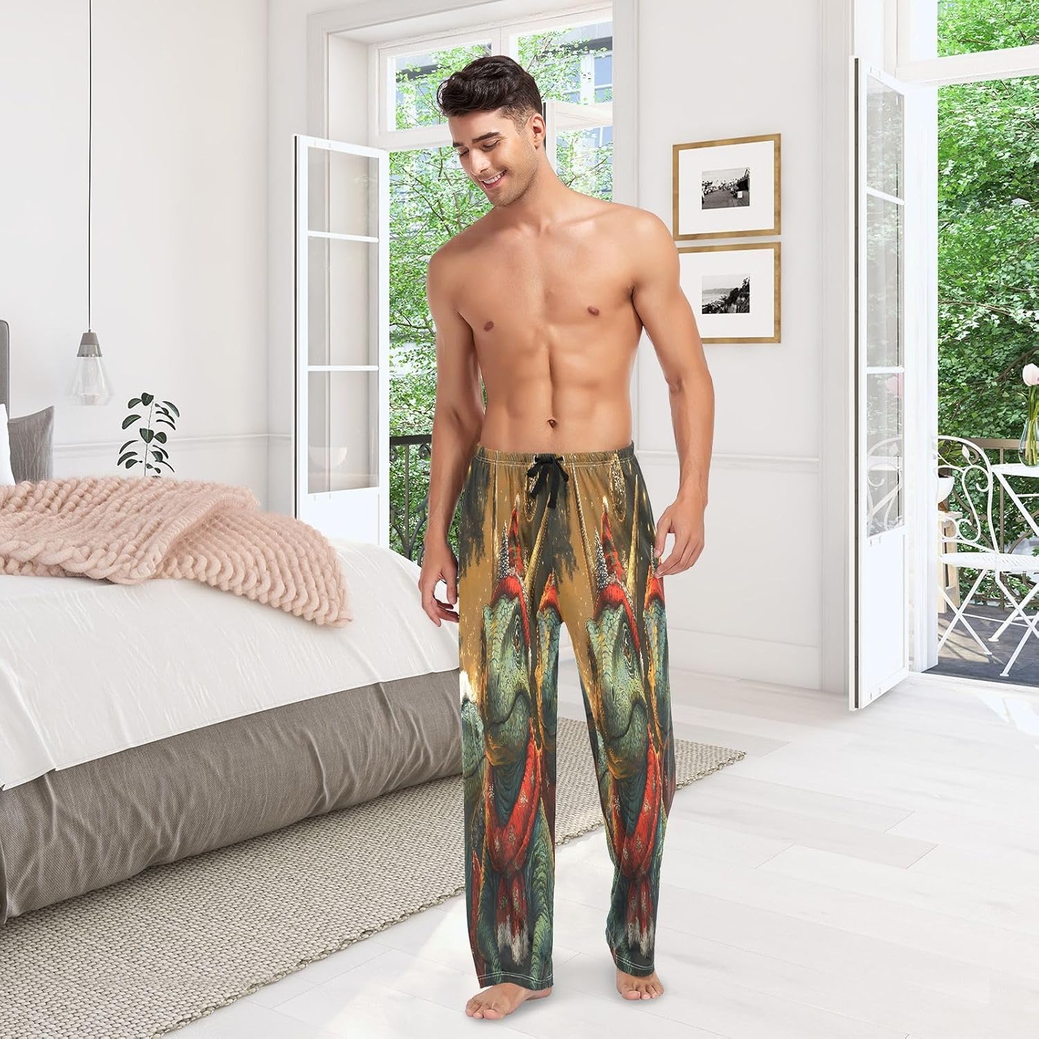 ALAZA Christmas Dinosaurs Men's Pajama Pants Men Cotton Pajama Bottoms with Pockets, S