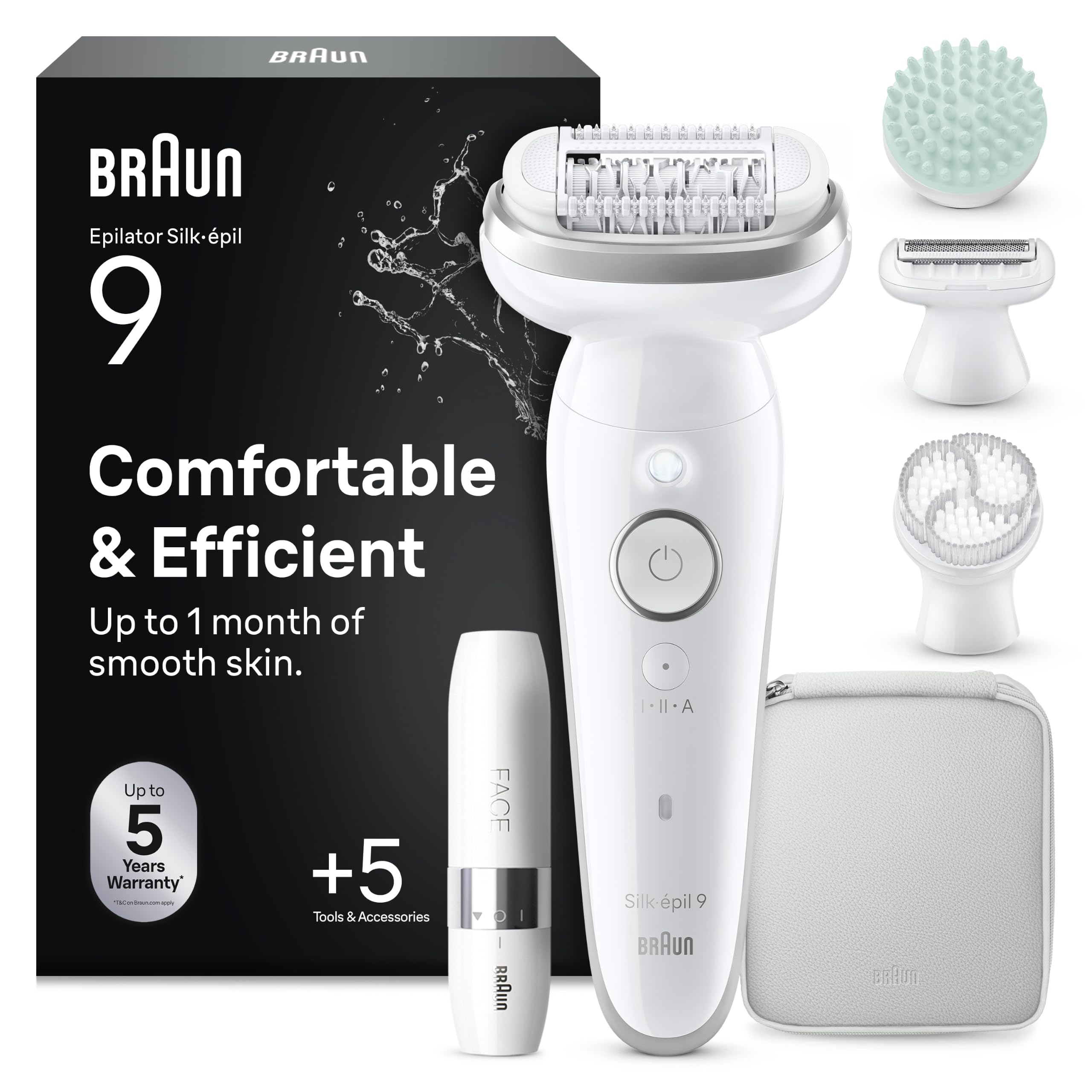 Braun Silk-épil 9 SkinSpa, Depiladora Para Una Fácil Eliminación Del Vello, Piel Suave Duradera. 9-381, Blanca/Plateada