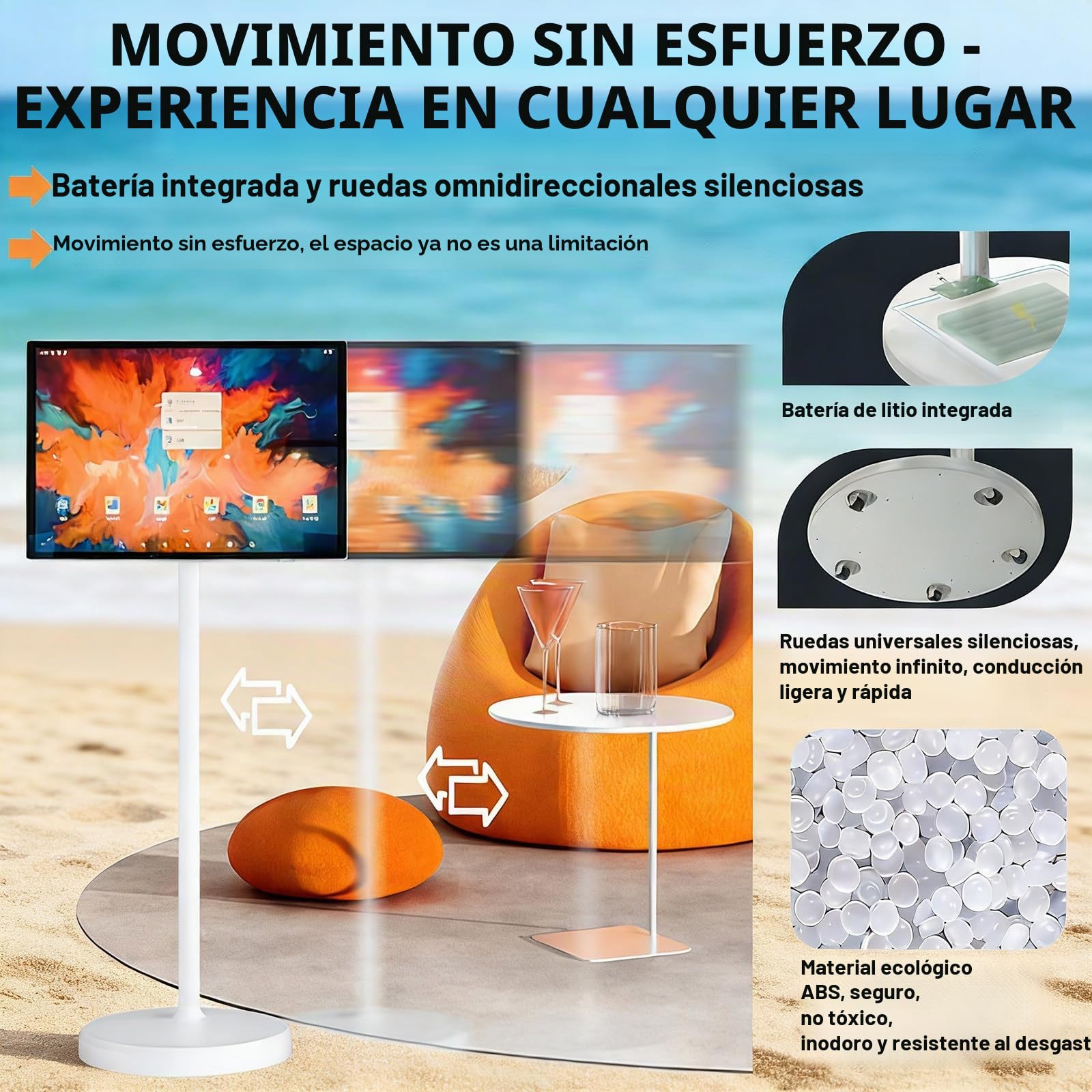 Televisor Inteligente Portátil De 24 Pulgadas con Ruedas, Batería De 5 a 8 Horas, Pantalla Táctil Inalámbrica 1080p, Carrito Móvil para Ver Películas Y Jugar En Interiores Y Exteriores 8+128G