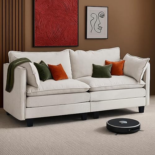 Miniatura 12 de Sofá modular de 111 pulgadas en forma de L con sofá otomano de felpilla con almohada para sala de estar, dormitorio y apartamento, 5 asientos, color