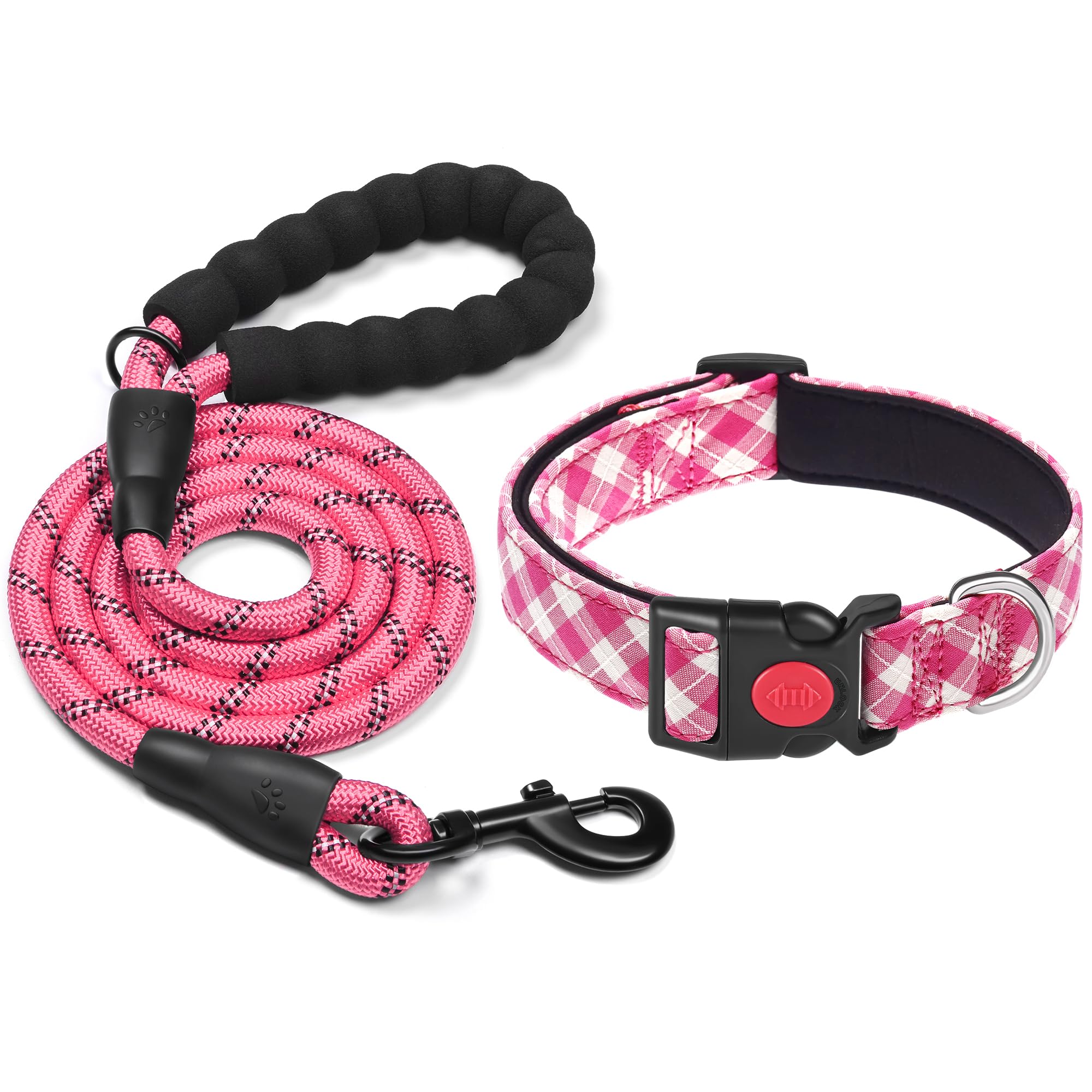 haapaw Dog Collar, Adjustable, Soft Neoprene Padding with Buckle (PINK PLAID, S (1er Pack))