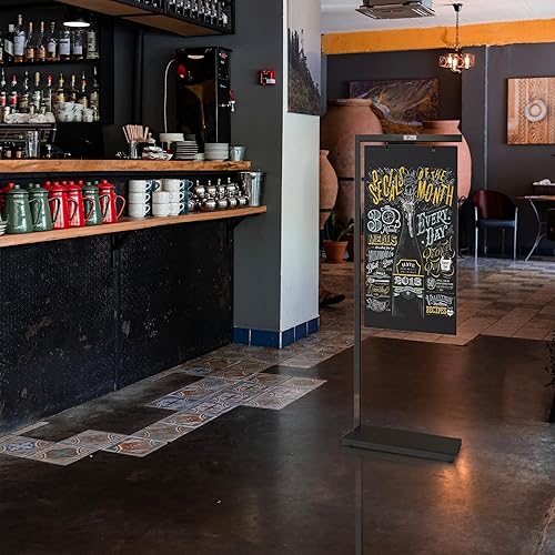 Miniatura 6 de TOWON Letrero de pizarra grande de 20 x 47 pulgadas, letreros de pizarra de metal colgantes con base de metal, letrero de tablero de sándwich de