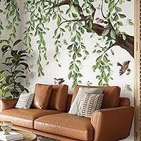 Lilacanthara Large Green Tree Wall Stickers - 3 Sheets Peel & Stick Hanging Vine Decals for Living Room Bedroom (52.7x38.5in)