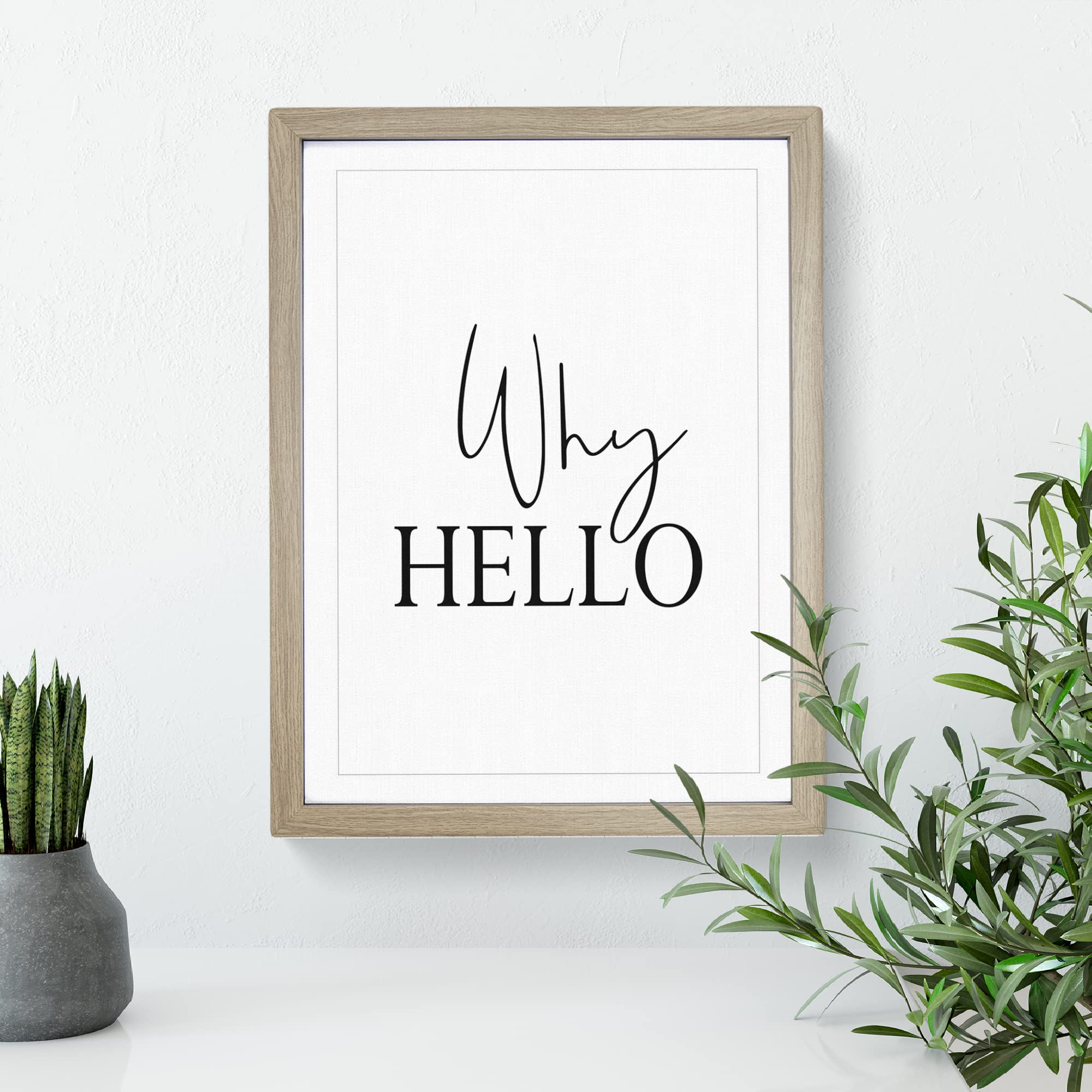 Why Hello Typography Quote Framed Wall Art Print, Ready to Hang Picture for Living Room Bedroom Home Office Décor, Oak A3 (34 x 46 cm) - Image 3