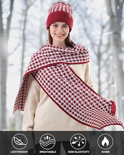 Miniatura 6 de Conjunto de bufanda larga para hombre y mujer, gorro de punto cálido para invierno, guantes para pantalla táctil, con forro polar, bufandas, regalos