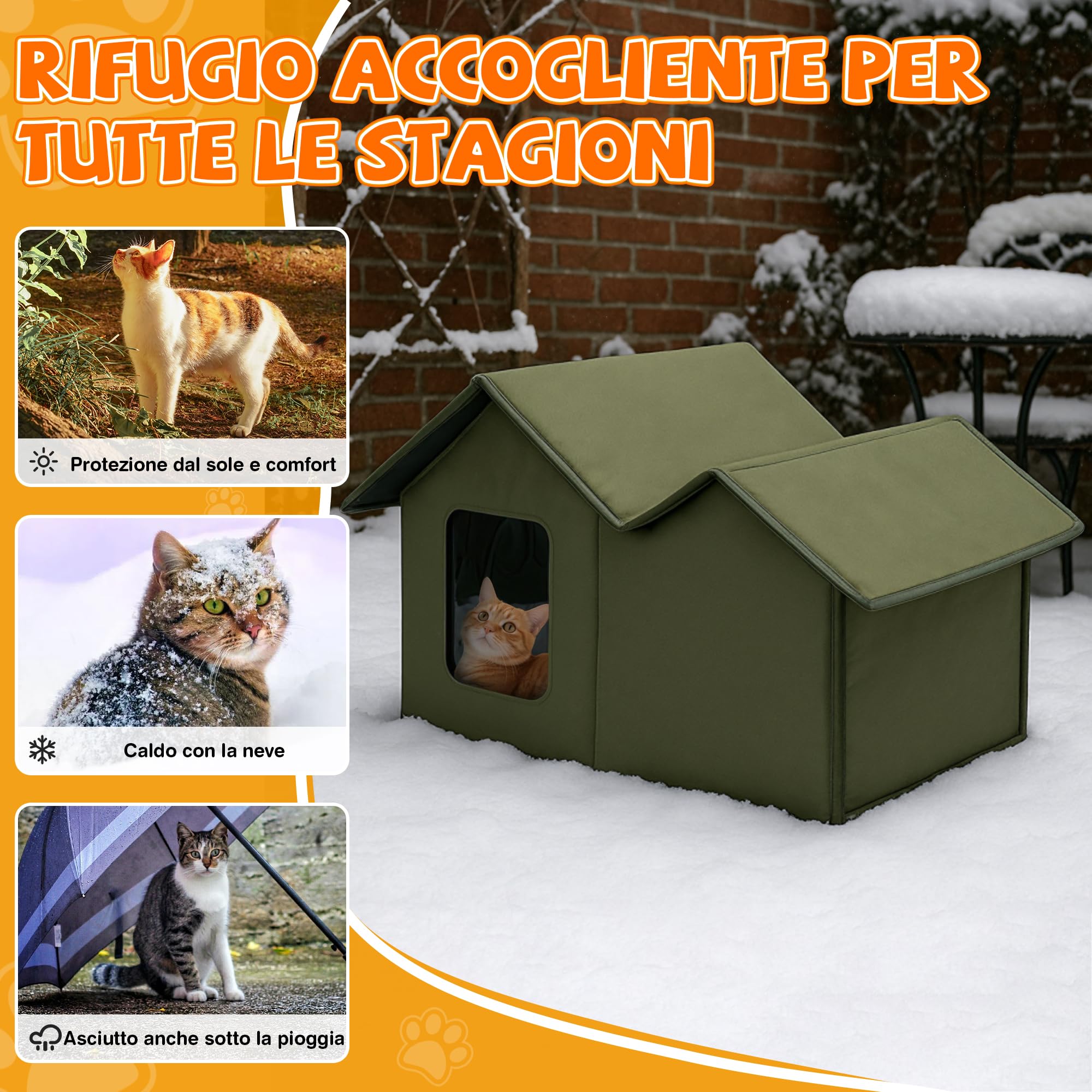 ALLSOPETS Cuccia per Gatti da Esterno Impermeabile, Cuccia Coibentata Pieghevole per Gatti e Cani, Rifugio Caldo Resistente alle Intemperie per Interno ed Esterno (Verde Bosco)