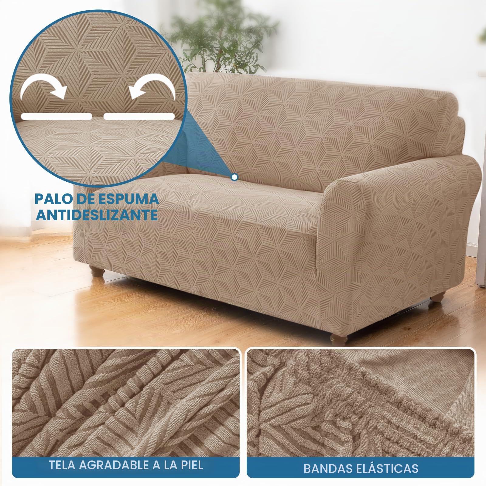 Ystyle Elástica Funda Sofa 2 Plazas, Universal Fundas De Sofa con Reposabrazos, Couch Cover Antiarañazos Antideslizante, Protector Sofa Antimanchas Ajustables, Anti Perros Gatos Caqui