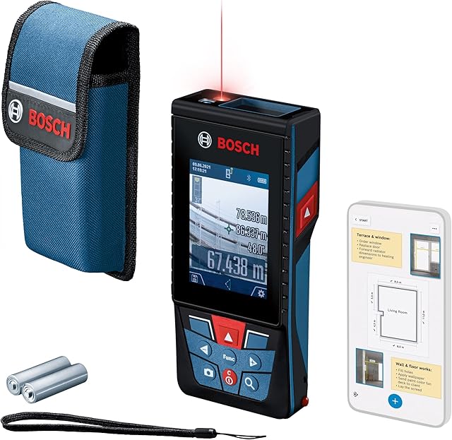 Bosch Professional GLM 150-27C Laser Rangefinder (Built-in Camera, Built-in 3.6V Battery, Range up to 150m, Heavy Duty, IP54, ± 1.5mm*, Loop, Bag)