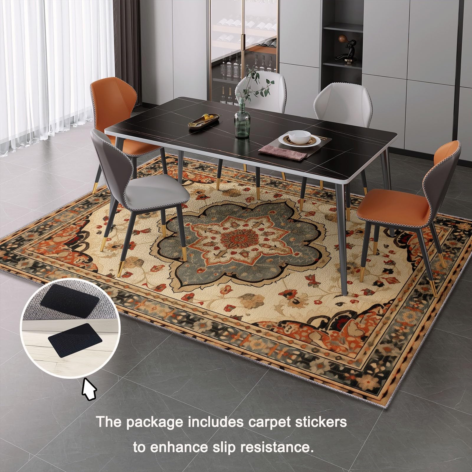 Niedriger Stapel Teppich Antirutschunterlage 120 x 180 cm, Vintage Glamourös Floral Symmetrisch Geometrisch Teppich Wohnzimmer, Mehrfarbig Teppiche Waschbar für Küche, Flur, Schlafzimmer, Spielzimmer