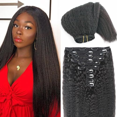 LANWIUKU Extensiones de cabello humano real tipo afro con clip, 10 unidades, 4.23 onzas (4.23 oz), color negro natural 1B, extensiones de cabello