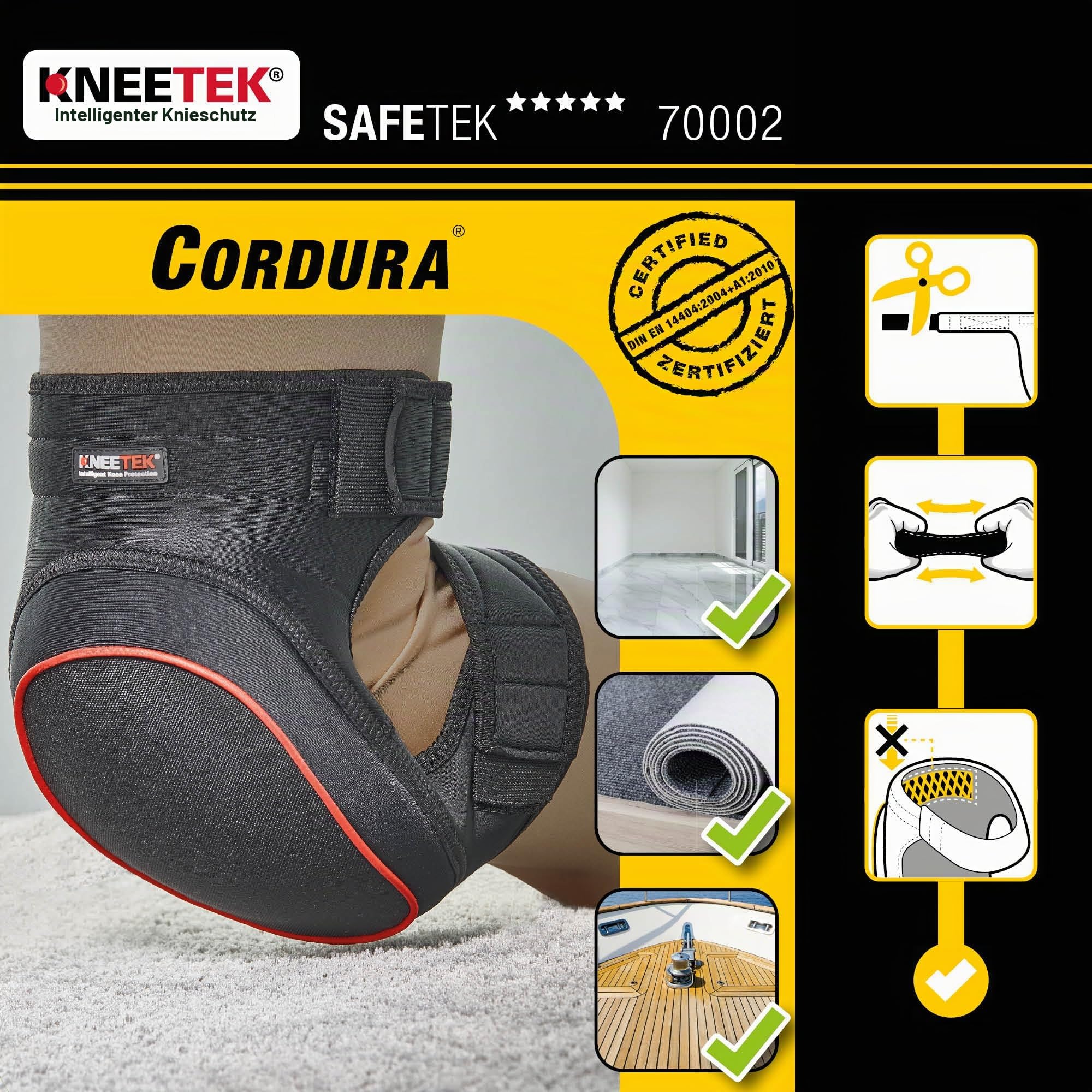 Kneetek Knieschoner SAFETEK Cordura, rutschfähig, schont Böden | Der Sanfte: rutschfähige Cordura-Oberfläche für extrem empfindliche Böden – gleiten statt kratzen, ca. 223 g