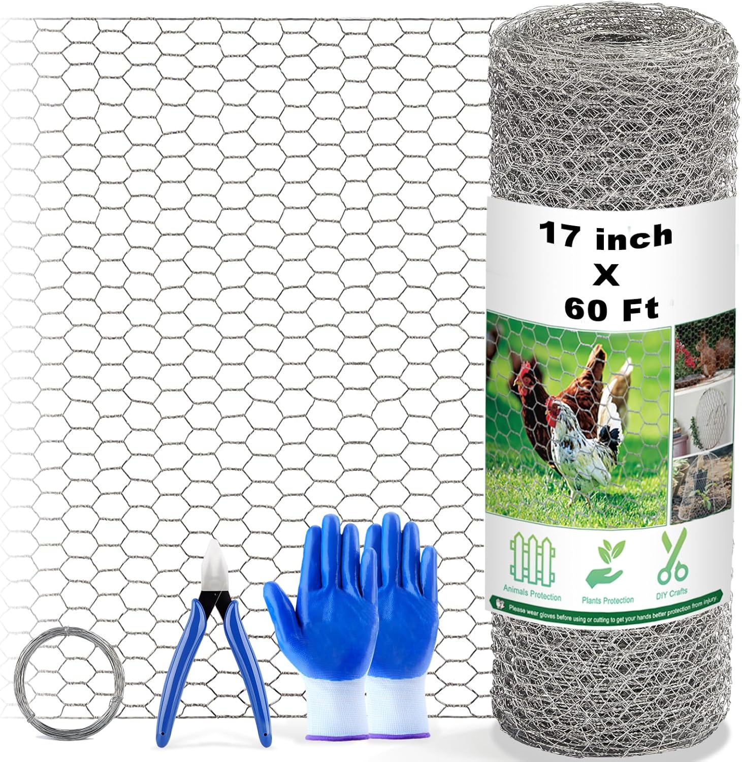 Amazon.com : Chicken Wire Fencing Mesh, 17 Inch x 60 Feet Metal Floral ...