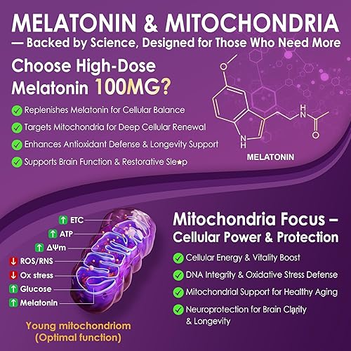 Miniatura 4 de Melatonin 100mg for Antioxidant & Cognitive Health, Ultra High Dose Melatonin with CoQ10, Turmeric, Trans-Resveratrol, Vitamin B12 C E for Brain