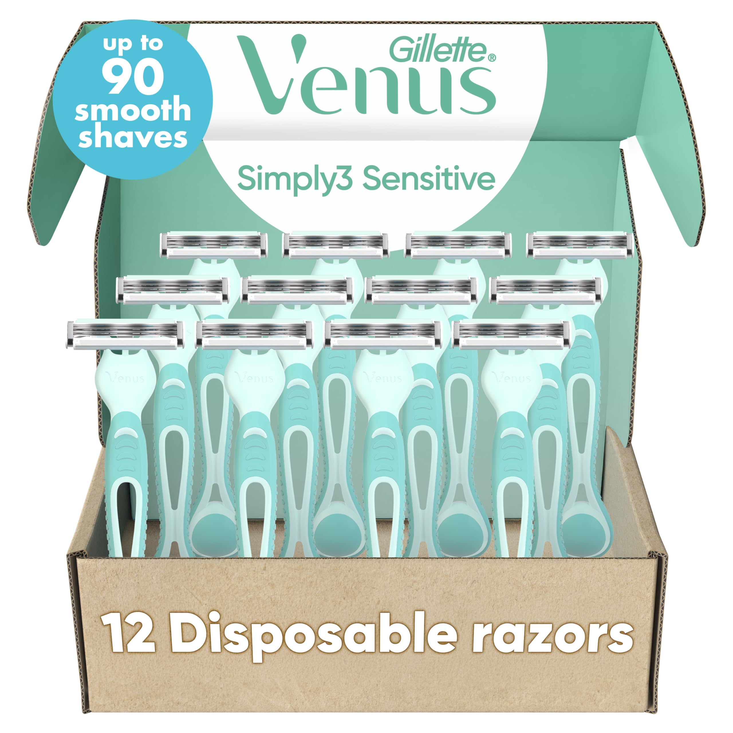 Gillette Venus Simply 3 Sensitive Disposable Razors Sensitive Skin 3 Bladed Razors Pivoting Head for Incredible Comfort Soft