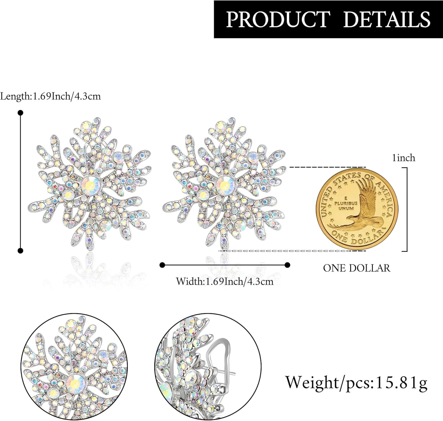 BriLove Christmas Snowflake Earrings for Women,Shiny Winter Party Snowflakes Rhinestones Stud Earring for Xmas Festival Decor Holiday Party Jewelry Gift - Image 5