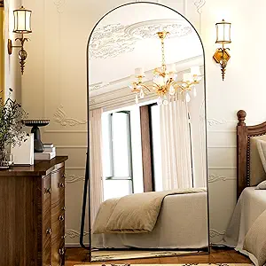 GLSLAND-38x77 inch Arched Full Length Mirror - Floor Mirrors Aluminum Alloy Frame Full Body Dressing Mirror for Bedroom Living Room,Black