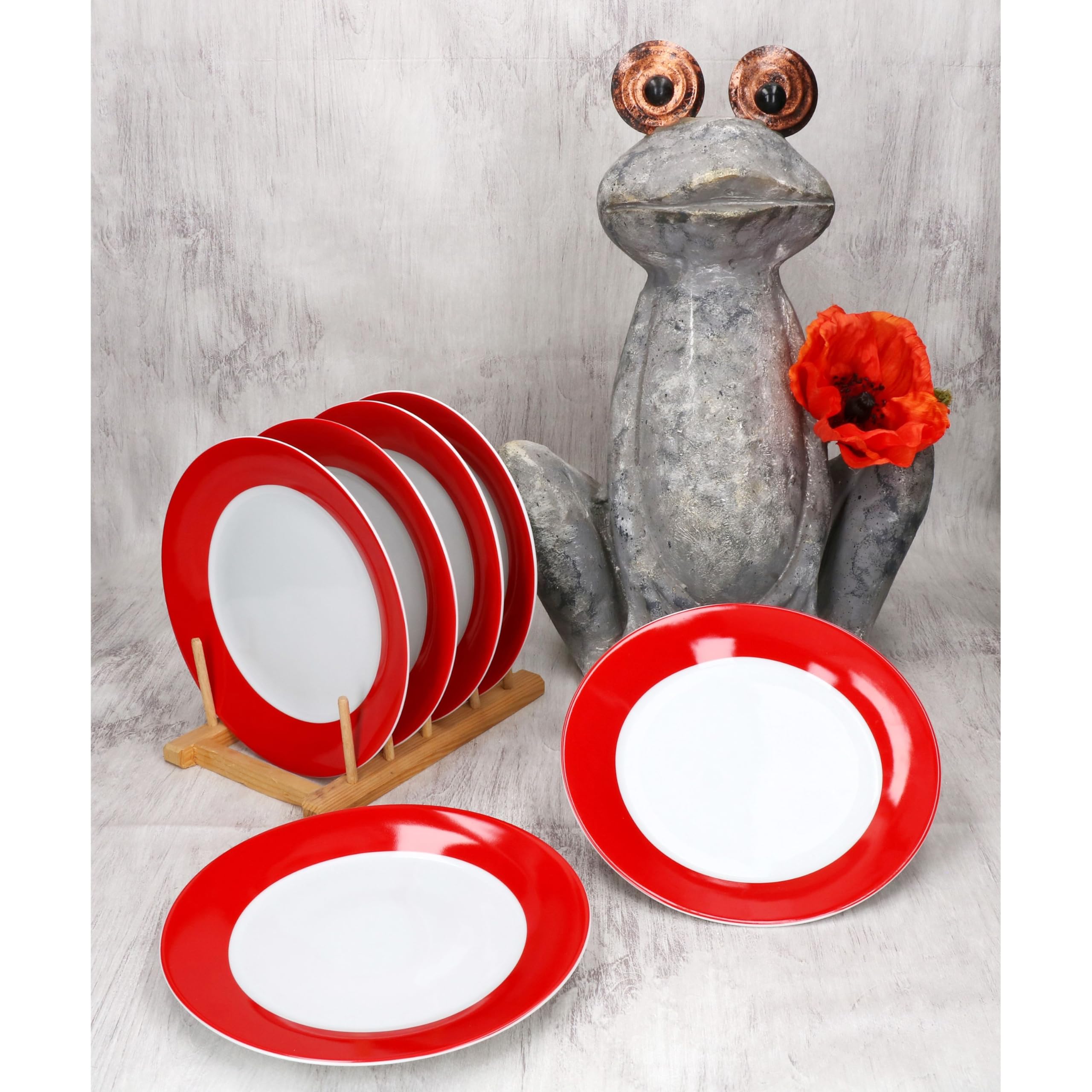MamboCat 6er Set Variant Rot Kuchenteller I farbige Porzellan-Frühstücksteller für 6 Personen I Bunte kleine Teller für Salat, Dessert & Co. beim Frühstück, Mittag, Kaffee & Abendbrot