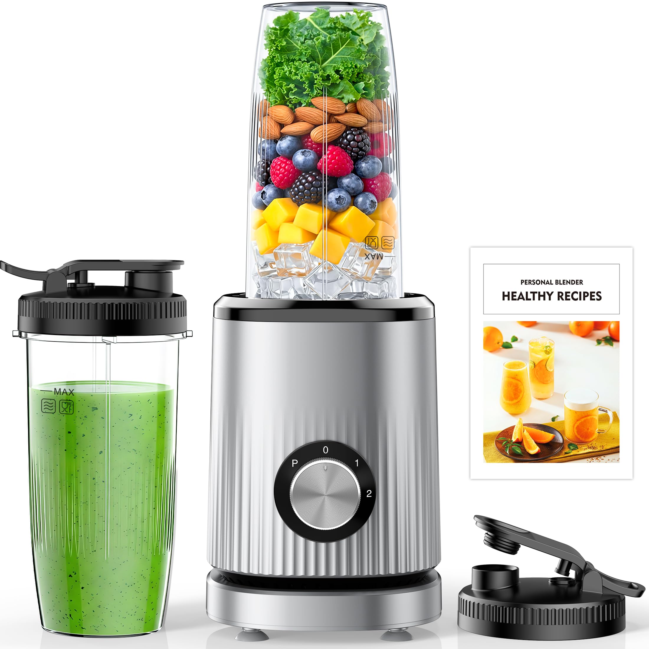 Turelar Mixer für Smoothies, tragbarer persönlicher Mixer für Shakes und Smoothies für die Küche mit 630 ml tragbaren Bechern und zusätzlichem Deckel, Smoothie-Maker Mixer für Säfte, Babynahrung