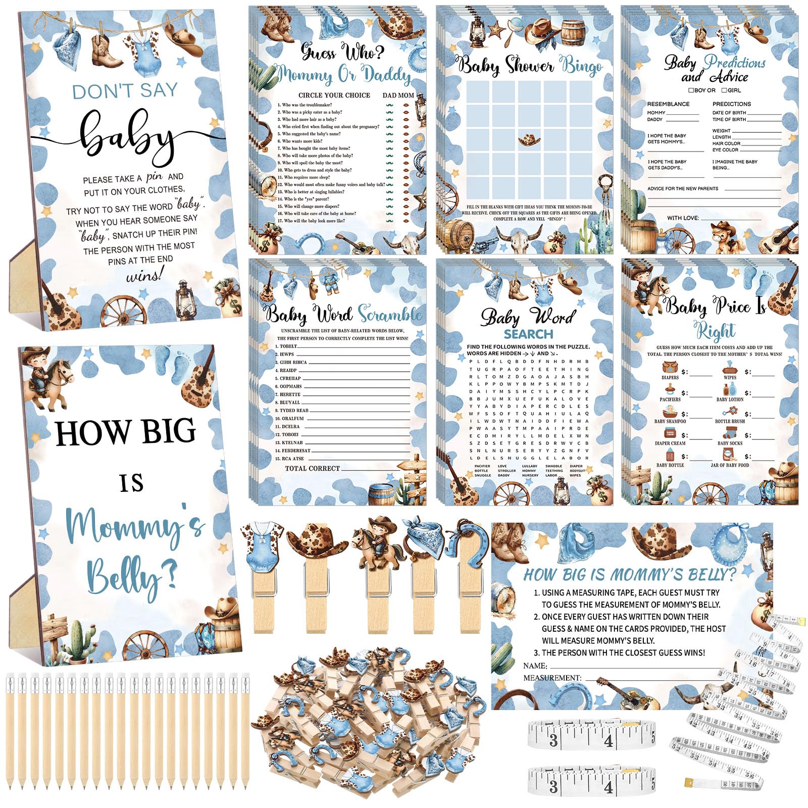 Photo 1 of Funnymoom Cowboy Baby Shower Games - 426 Pcs