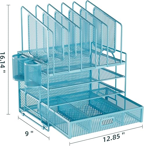 Miniatura 5 de Marbrasse Organizador de escritorio dorado, organizador de archivos de escritorio de malla de 4 niveles con 5 soportes verticales para archivos y 2