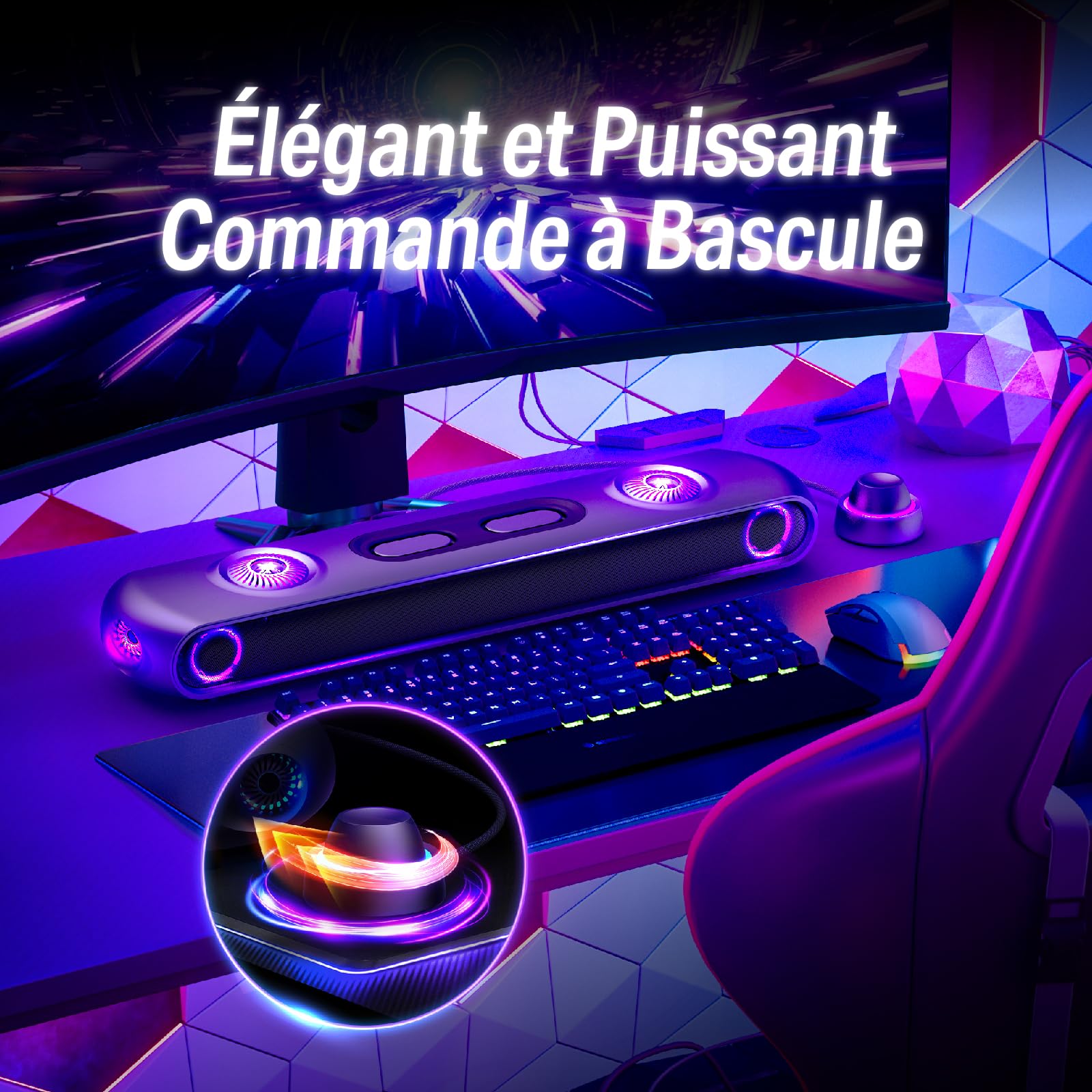 OXS Thunder Pro 5.1.2 Barre de Son de Jeu avec Dolby Atmos, Connexion Bluetooth Multi-Appareils, Caisson de Basses intégré, 3 Modes de Jeu Professsionnels, pour Les PC et Les Consoles de Jeu