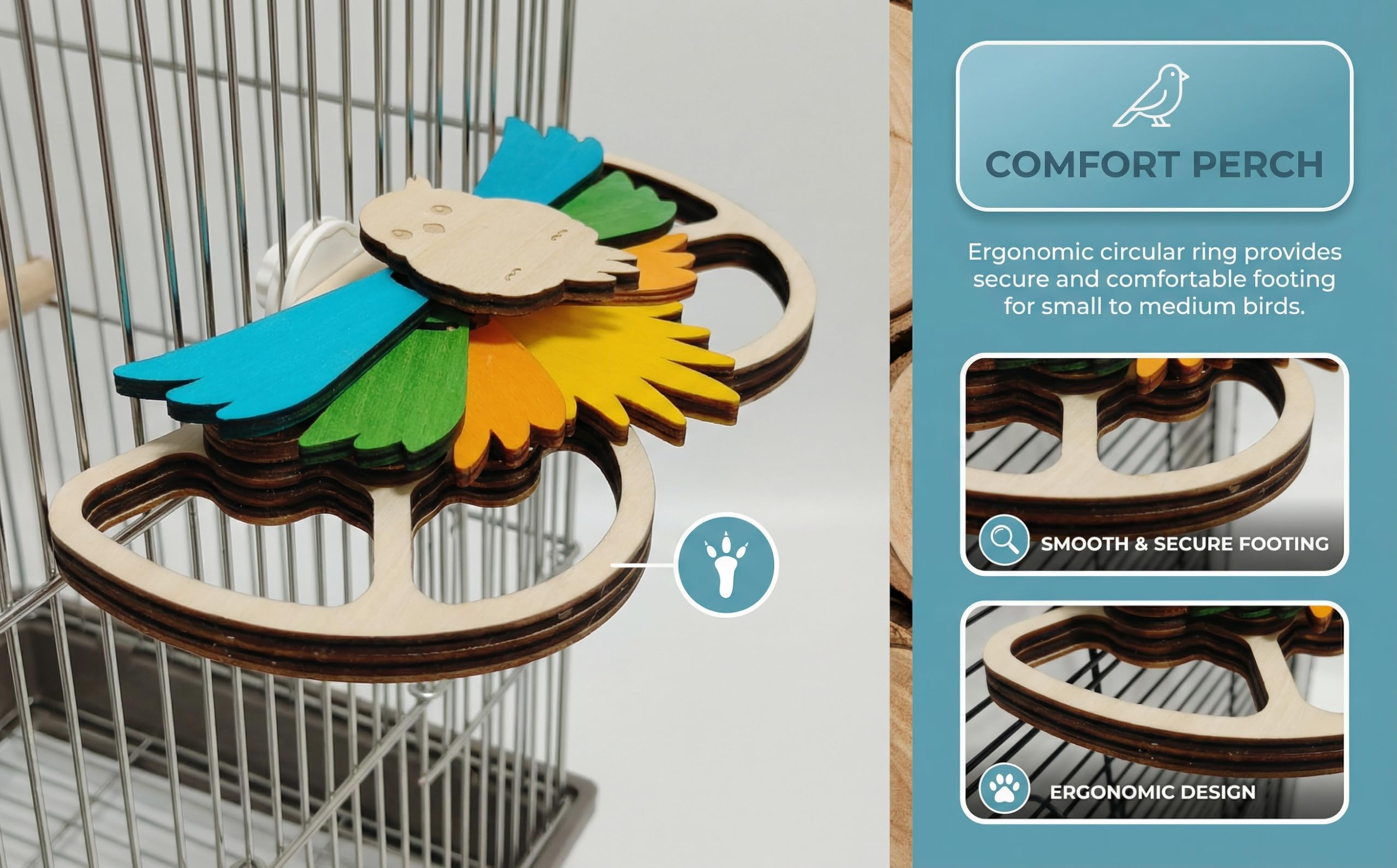 Interactive Parrot Foraging Toy - Natural Wood Puzzle Feeder & Chewable Perch for Small & Medium Birds (Conures, Cockatiels, Lovebirds) - 6 Hidden Food Holes, Movable Feathers & Easy Cage Mount - image 2