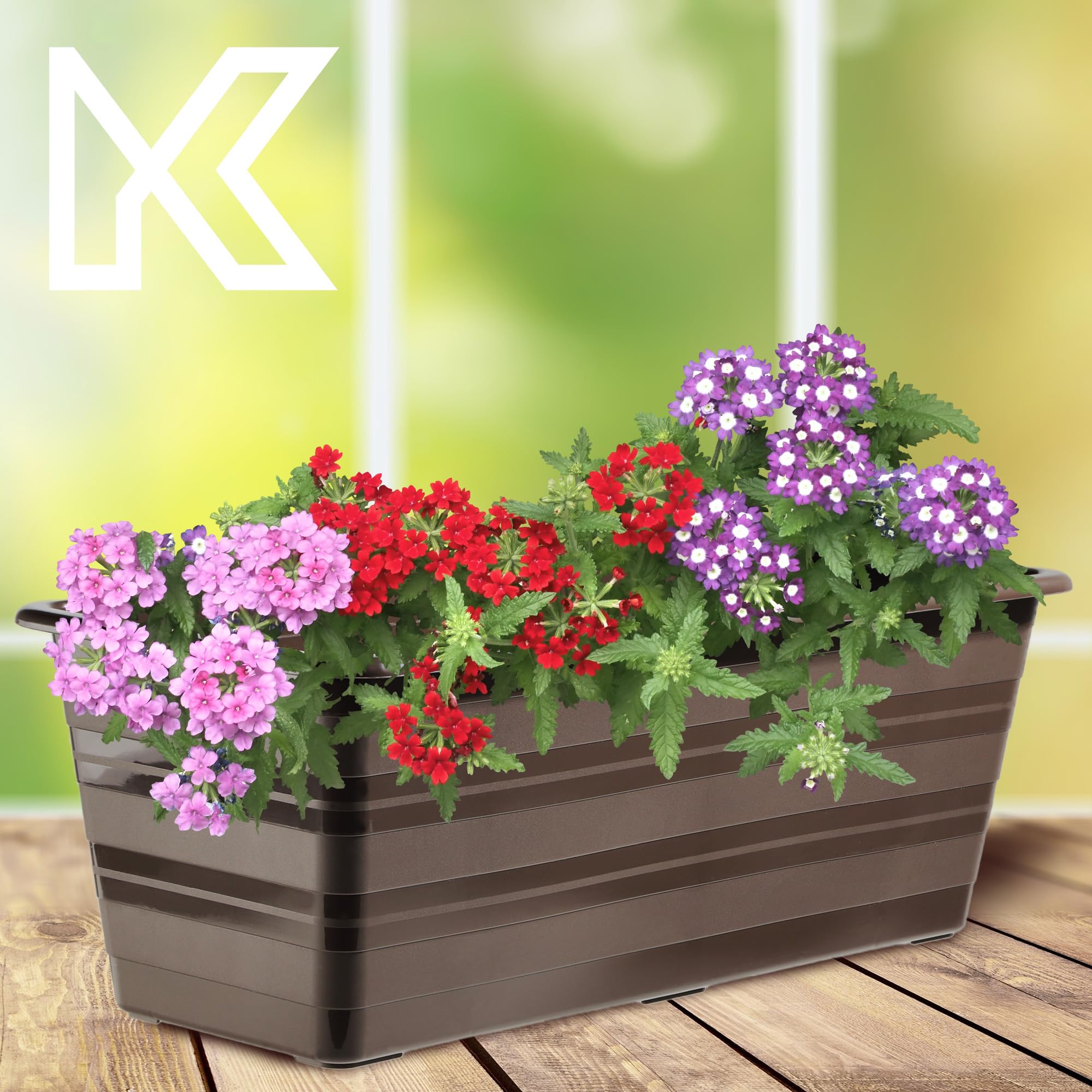 KADAX Zestaw 6 x 40 cm, skrzynka na kwiaty, brązowa, doniczka balkonowa z tworzywa sztucznego, odporna na warunki atmosferyczne skrzynka na rośliny, doniczka na kwiaty, skrzynka na balustrady