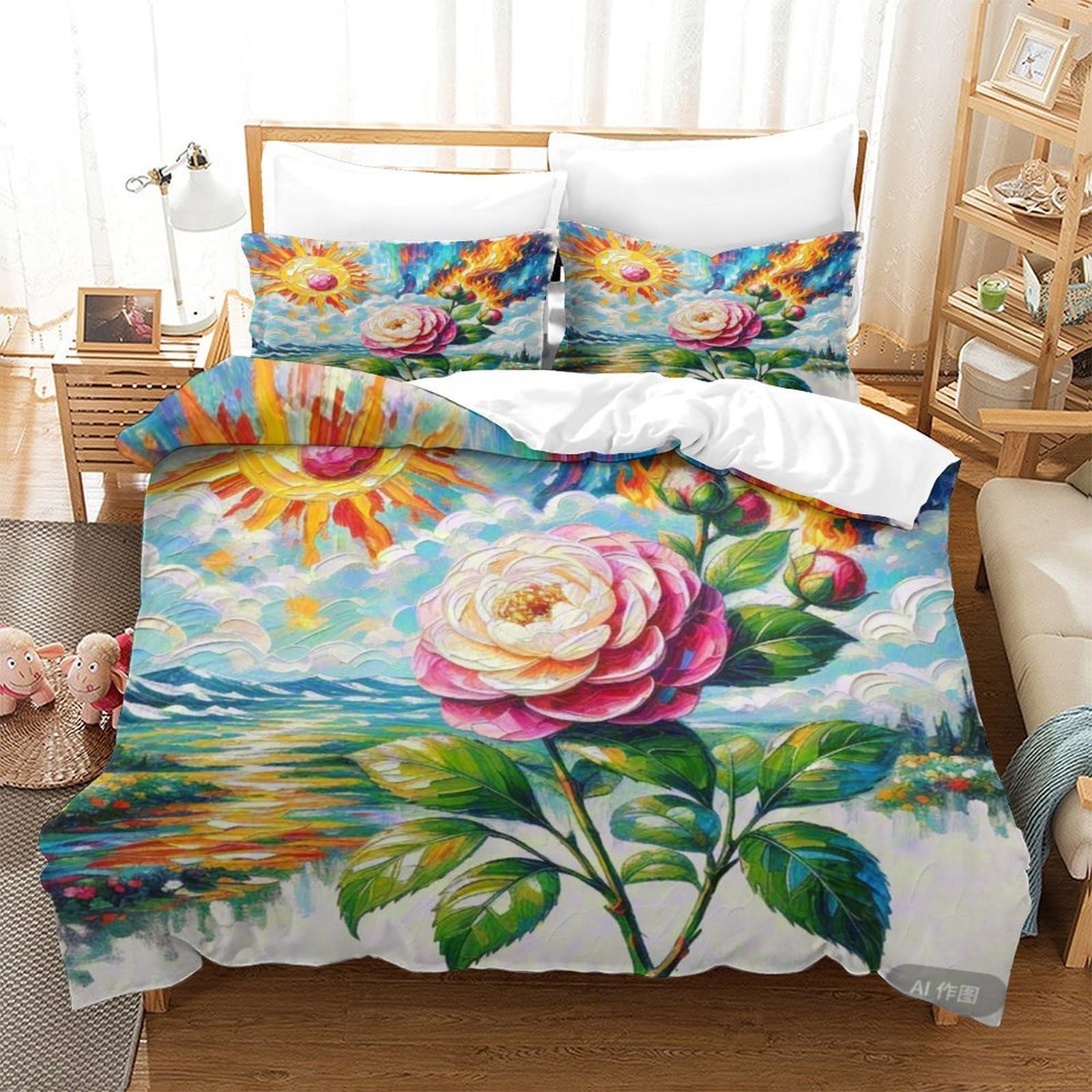 Parure de lit Camélia 3D avec housse de couette 260x220 cm en microfibre douce