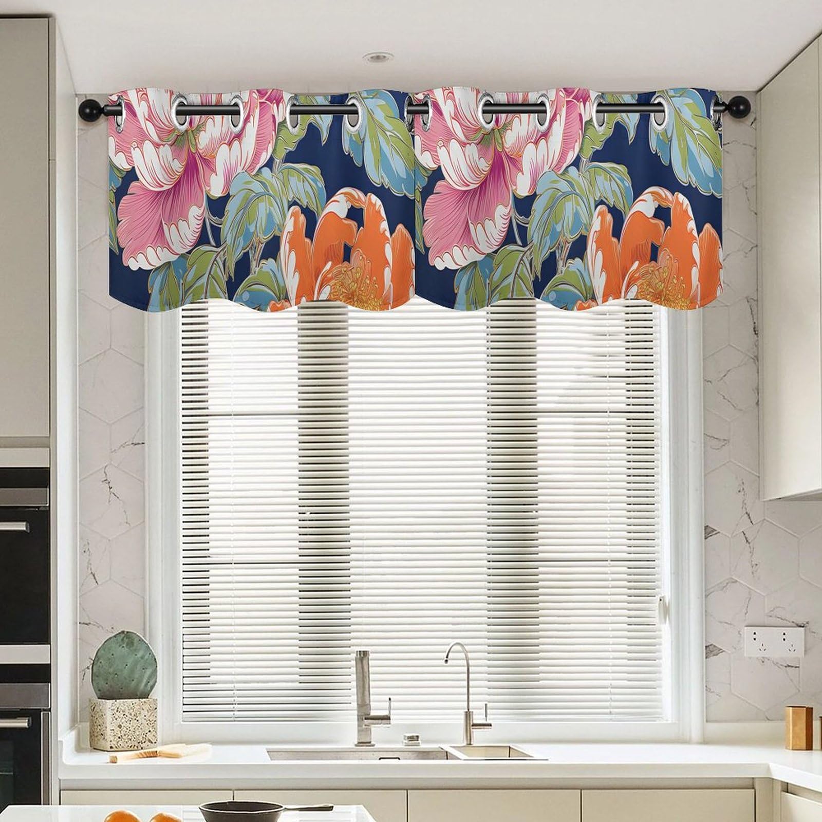 Cortinas cortas florales de 52 x 18 pulgadas para vestir ventanas pequeñas
