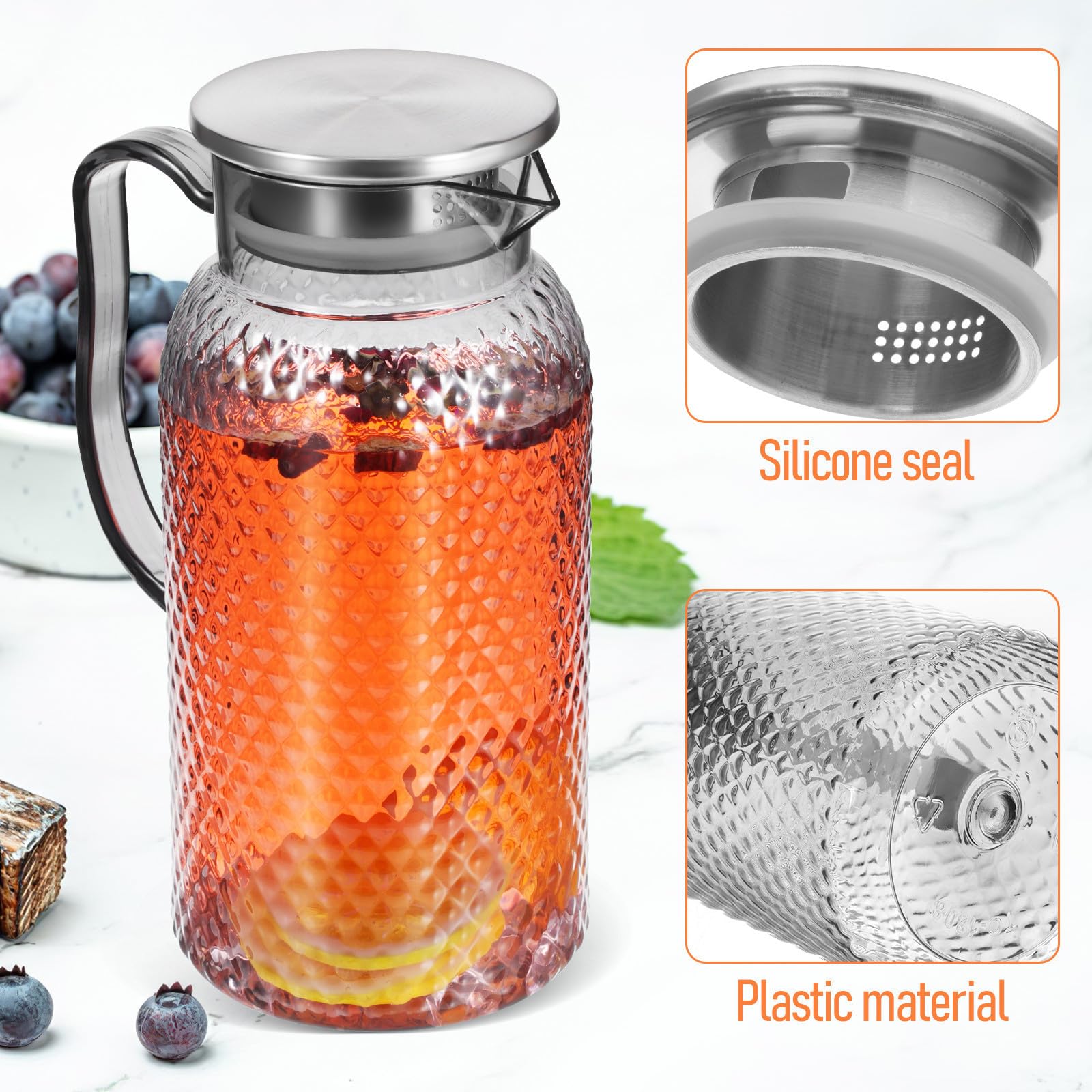 2 Piezas Jarra de Plástico de 1,8 L, Resistente y Fácil de Limpiar