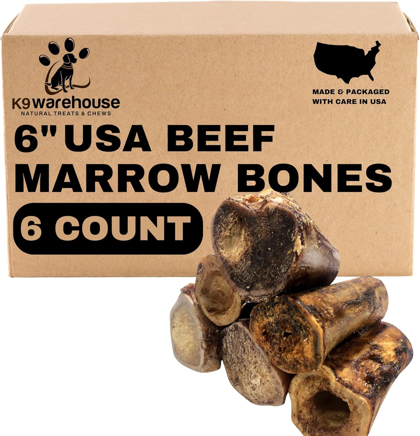USA Marrow Bones for Dogs  All-Natural 5-6" Beef Bone Marrow Dog Treats  Long Lasting Bones for Aggressive Chewers  High-Protein Chews for Small, Medium, Large & Extra Large Breeds