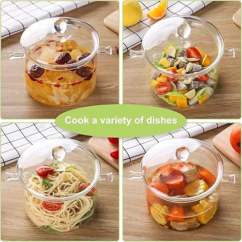 Miniatura 5 de Olla de cocina de vidrio con tapa, 1.5 l50 onzas líquidas, cacerola de vidrio resistente al calor y olla de estufa con tapa, juego de utensilios de